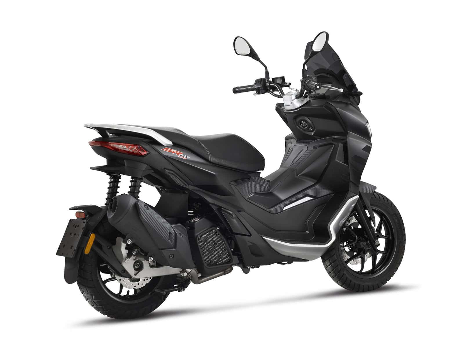 Schwarzes Motorroller mit Verdeck Ein schwarzer Motorroller mit einem Verdeck. Das Fahrzeug ist komplett schwarz.